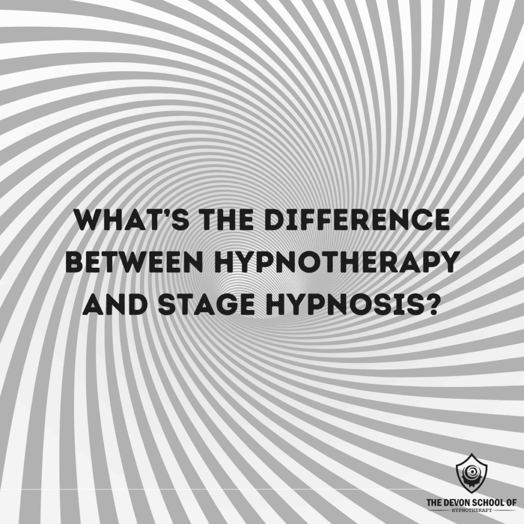 Spiral symbol representing stage hypnosis contrasted with clinical hypnotherapy